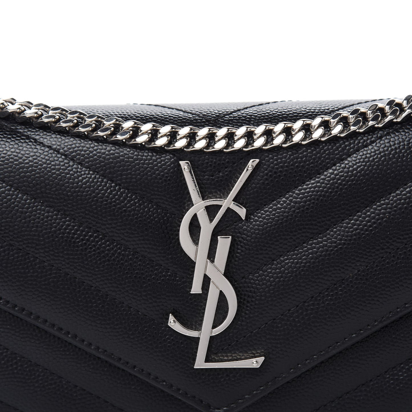 Grain De Poudre Matelasse Chevron Small Monogram Chain Wallet Black