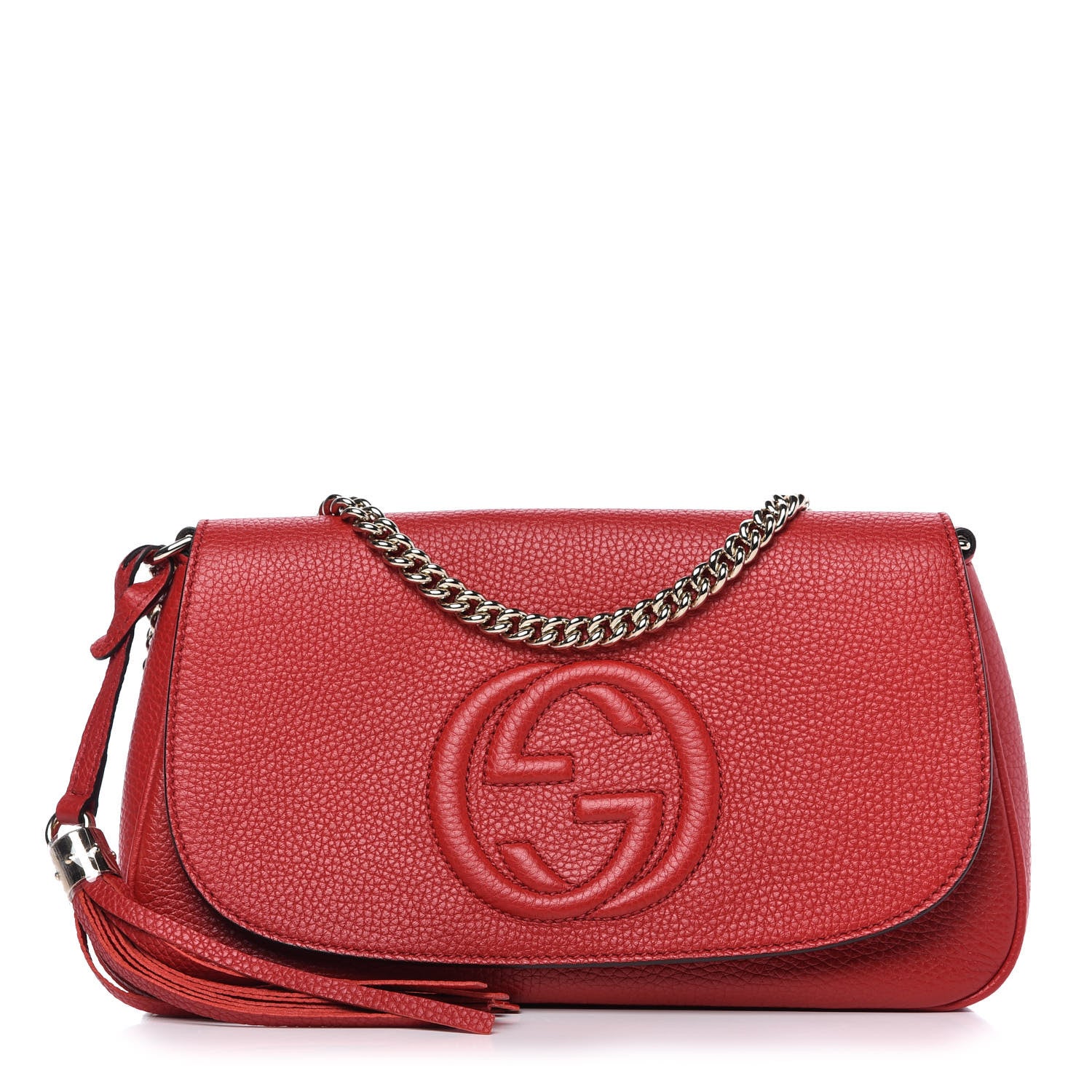 Gucci Pebbled Calfskin Medium Soho Flap Crossbody Vibrant Red 1 of 10