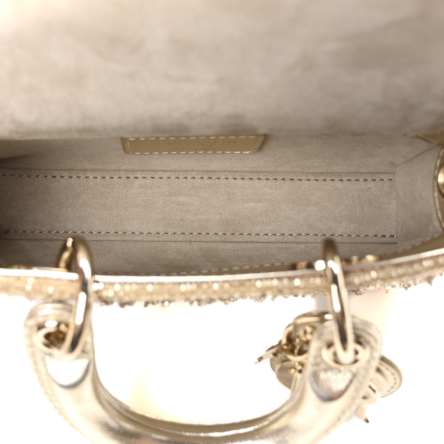 Metallic Lambskin Crystal Beaded Embroidered Micro Lady D-Joy Gold