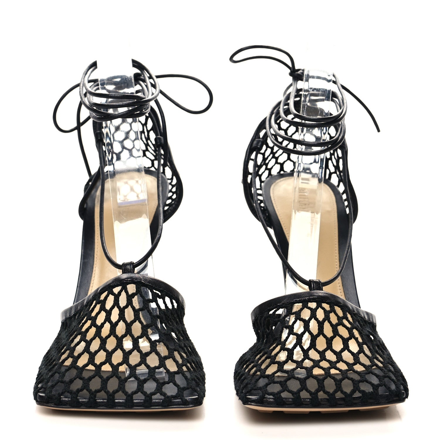 Bottega Veneta Mesh Nappa Stretch Ankle Tie Sandals 38 Black 2 of 7