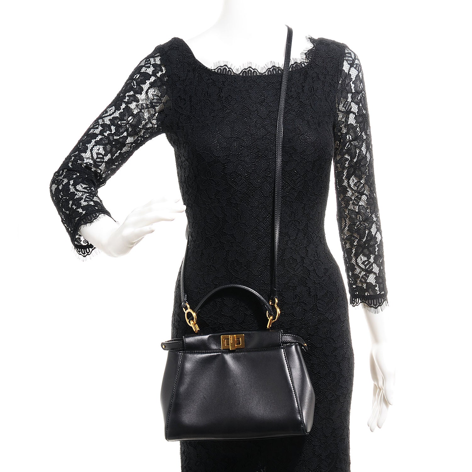 Fendi Nappa Mini Peekaboo Iconic Satchel Black 2 of 7