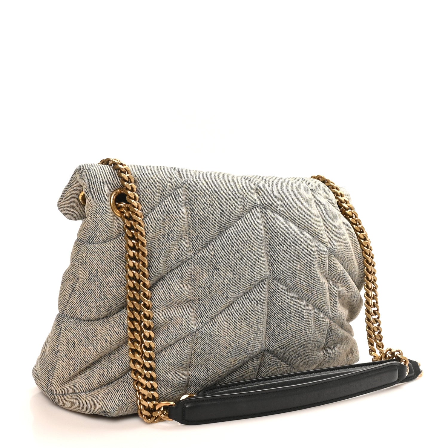 Saint Laurent Denim Quilted Medium Loulou Puffer Monogram Chain Satchel Azur 3 of 10