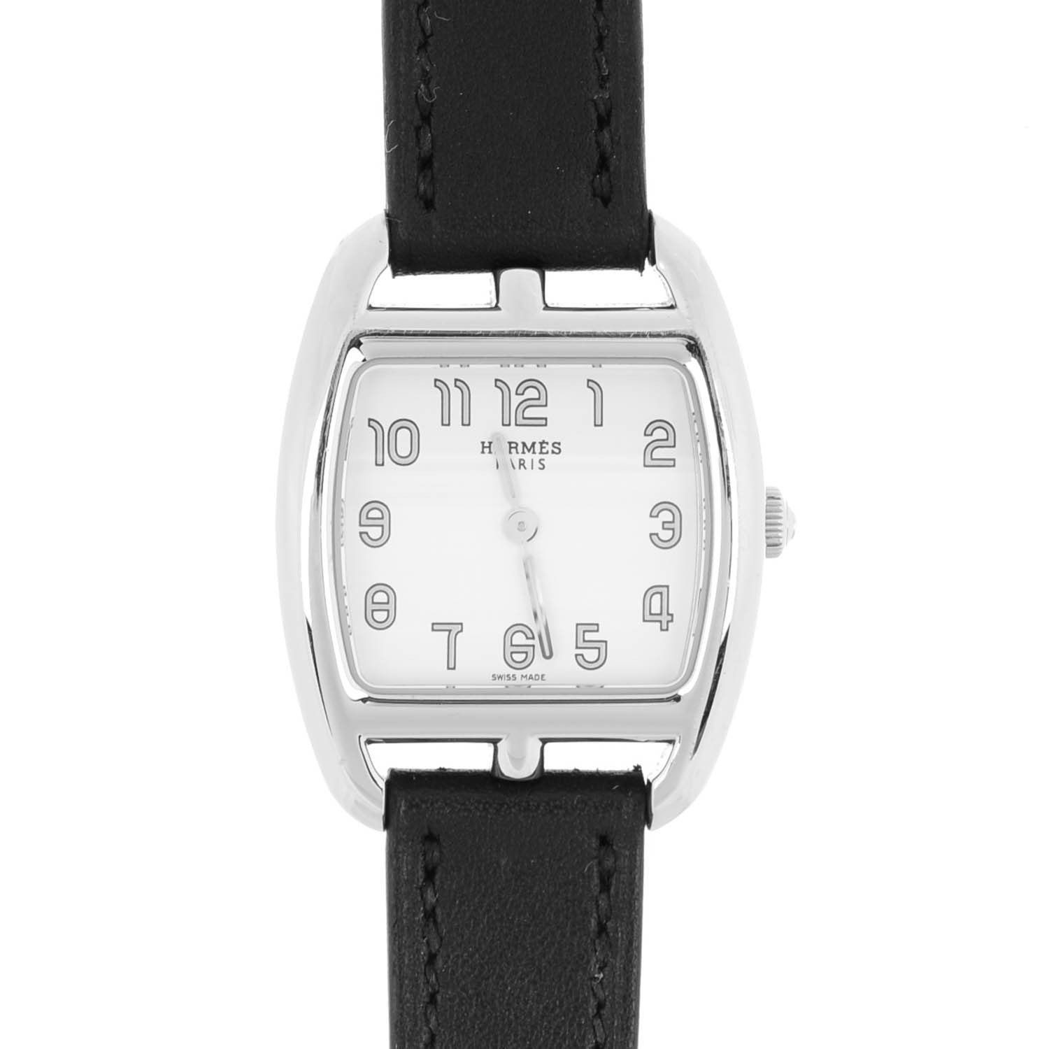 Hermes Stainless Steel Barenia 26mm Cape Cod Tonneau Quartz Watch Noir 1 of 9