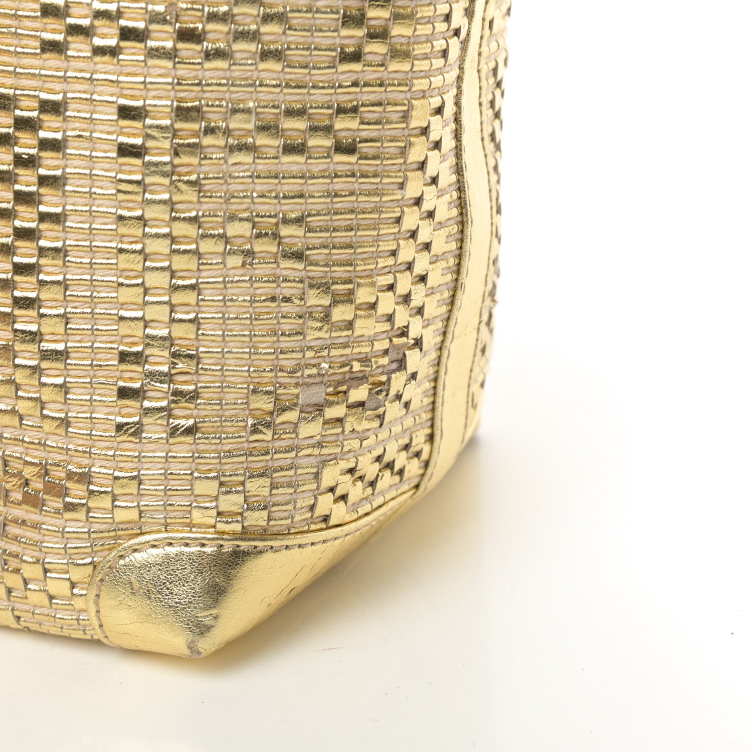 Fendi Canvas Metallic Calfskin Woven FF Roll Tote Gold 15 of 16