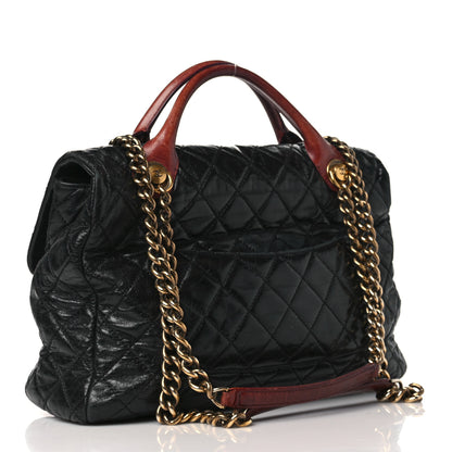 Chanel Glazed Calfskin Castle Rock Large Flap Black Burgundy 3 of 11