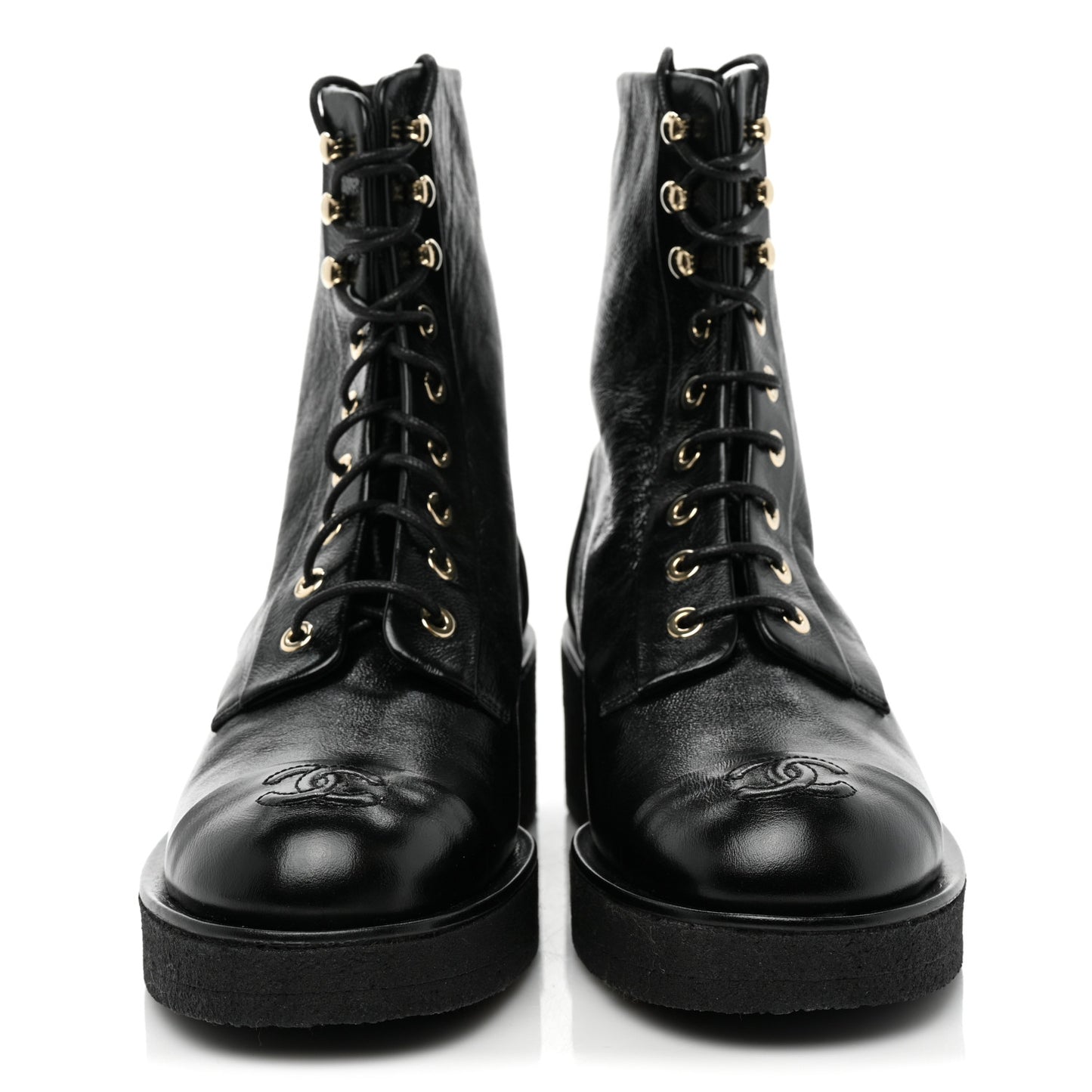Calfskin Cap Toe Combat Boots 37.5 Black