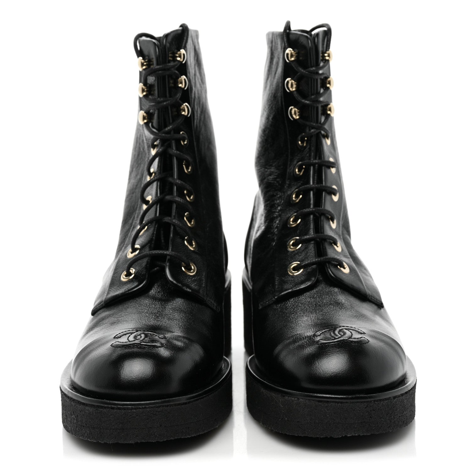 Chanel Calfskin Cap Toe Combat Boots 37.5 Black 2 of 9