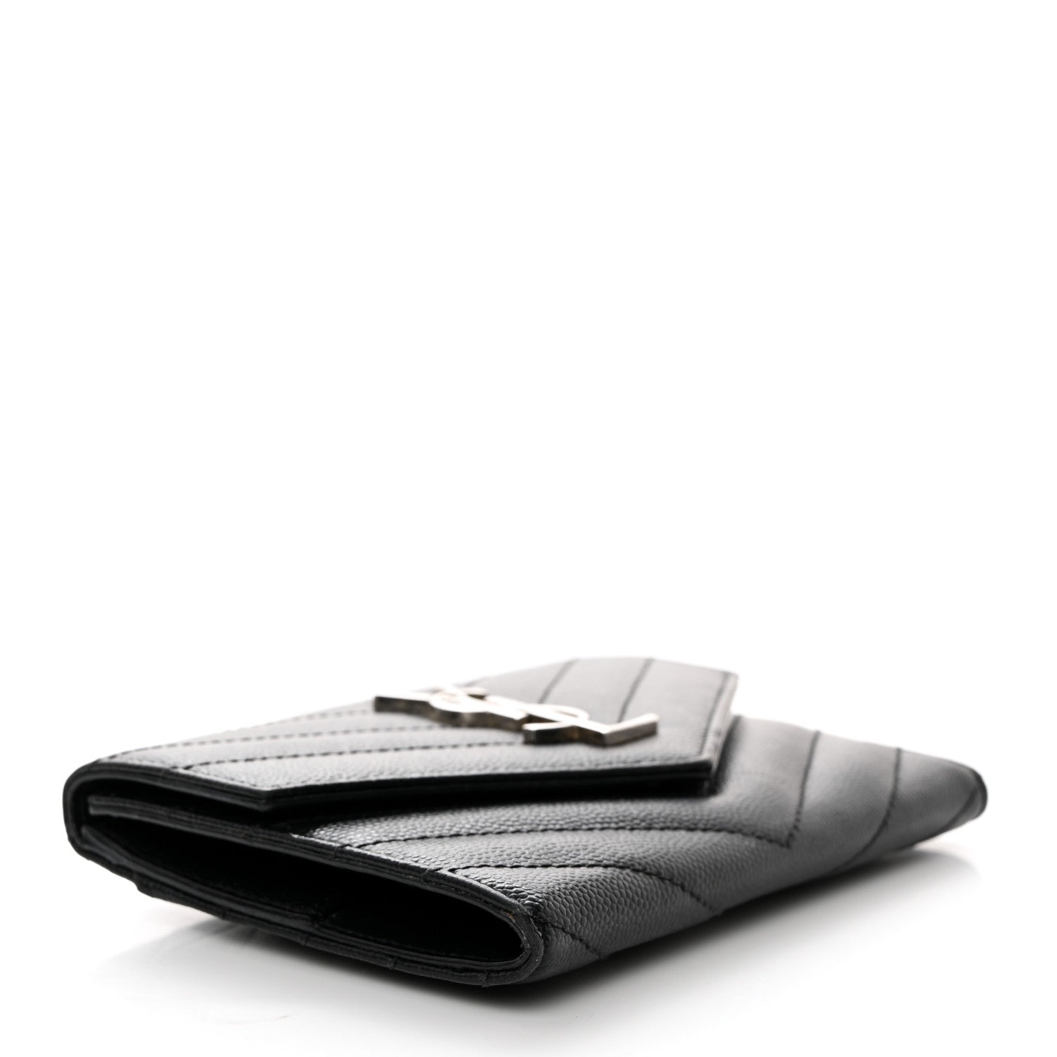 Saint Laurent Grain De Poudre Matelasse Chevron Small Monogram Passport Case Black 4 of 8