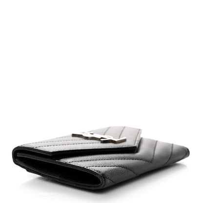 Saint Laurent Grain De Poudre Matelasse Chevron Small Monogram Passport Case Black 4 of 8