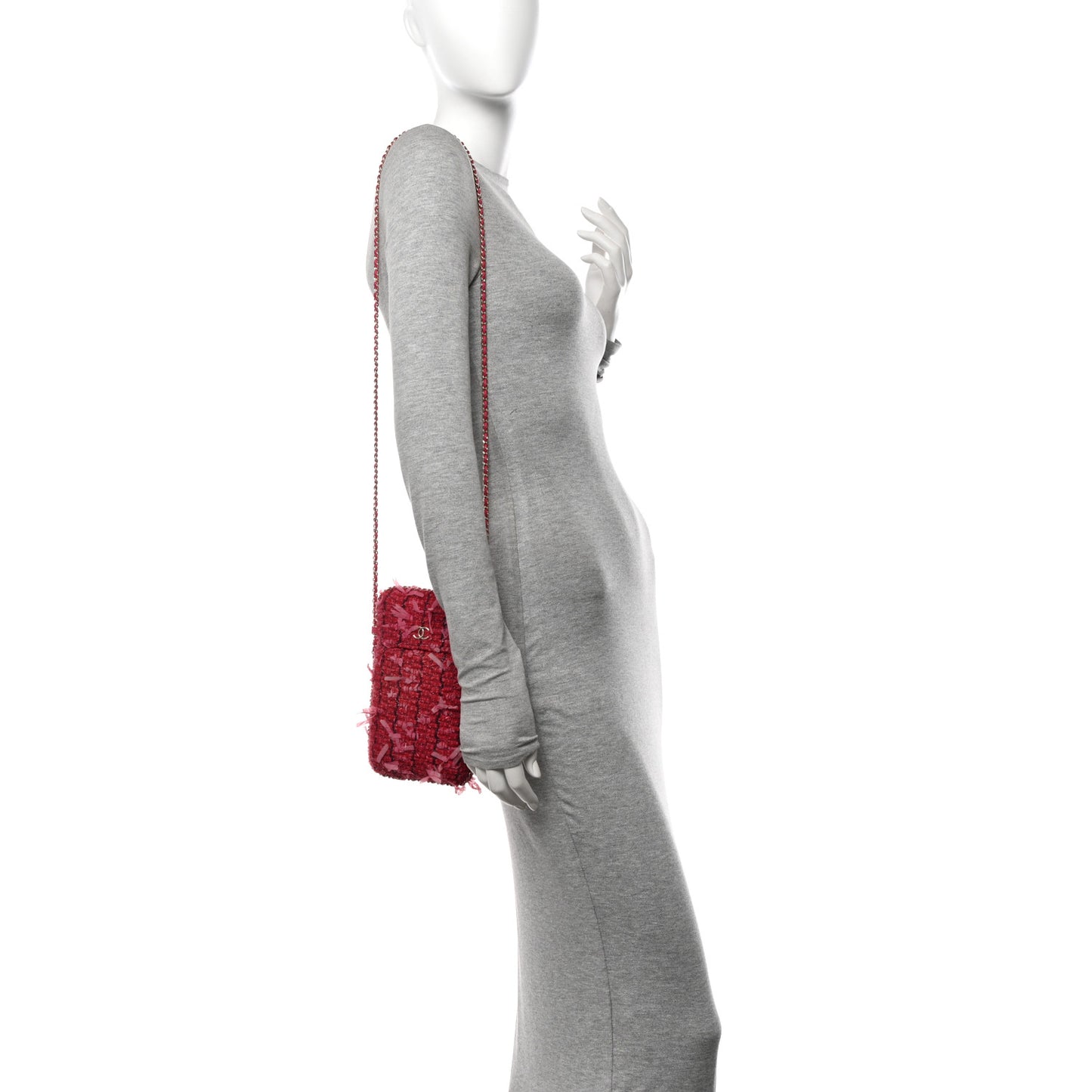 Tweed Chain Around Phone Holder Pink