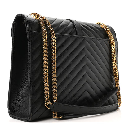 Saint Laurent Grain De Poudre Matelasse Chevron Large Monogram Satchel Black 3 of 10