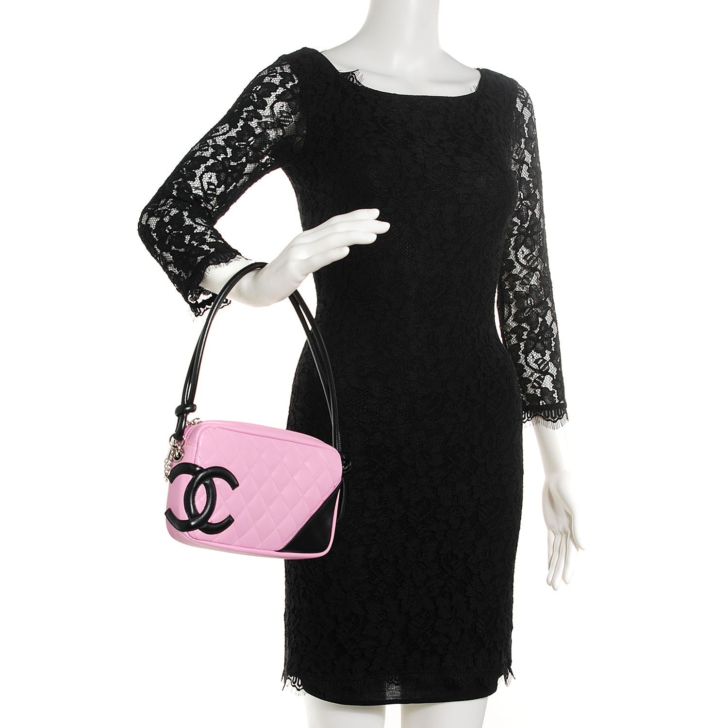 Chanel Calfskin Quilted Cambon Pochette Pink Black 2 of 7