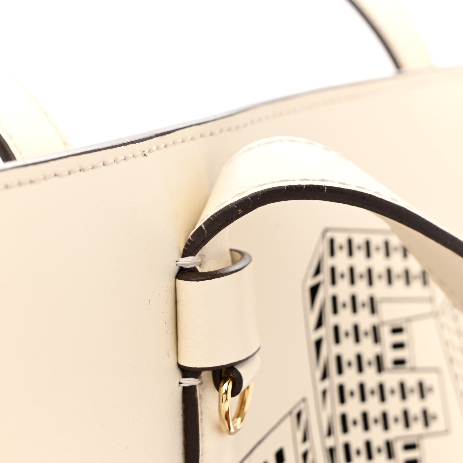 Salvatore Ferragamo Calfskin Perforated Logo Bonnie Tote Ivory Black 12 of 16