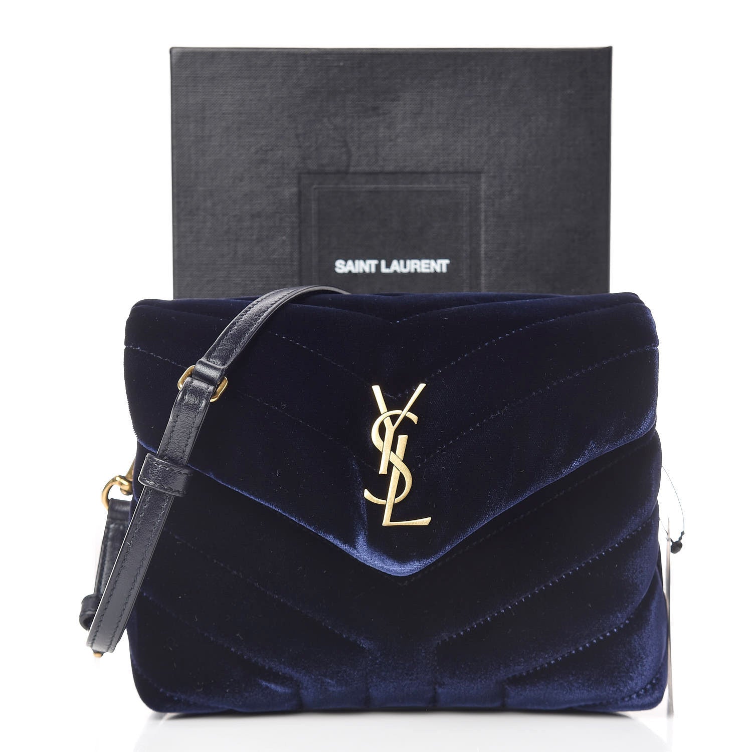 Saint Laurent Velvet Y Quilted Monogram Toy Loulou Crossbody Bag Navy 11 of 11