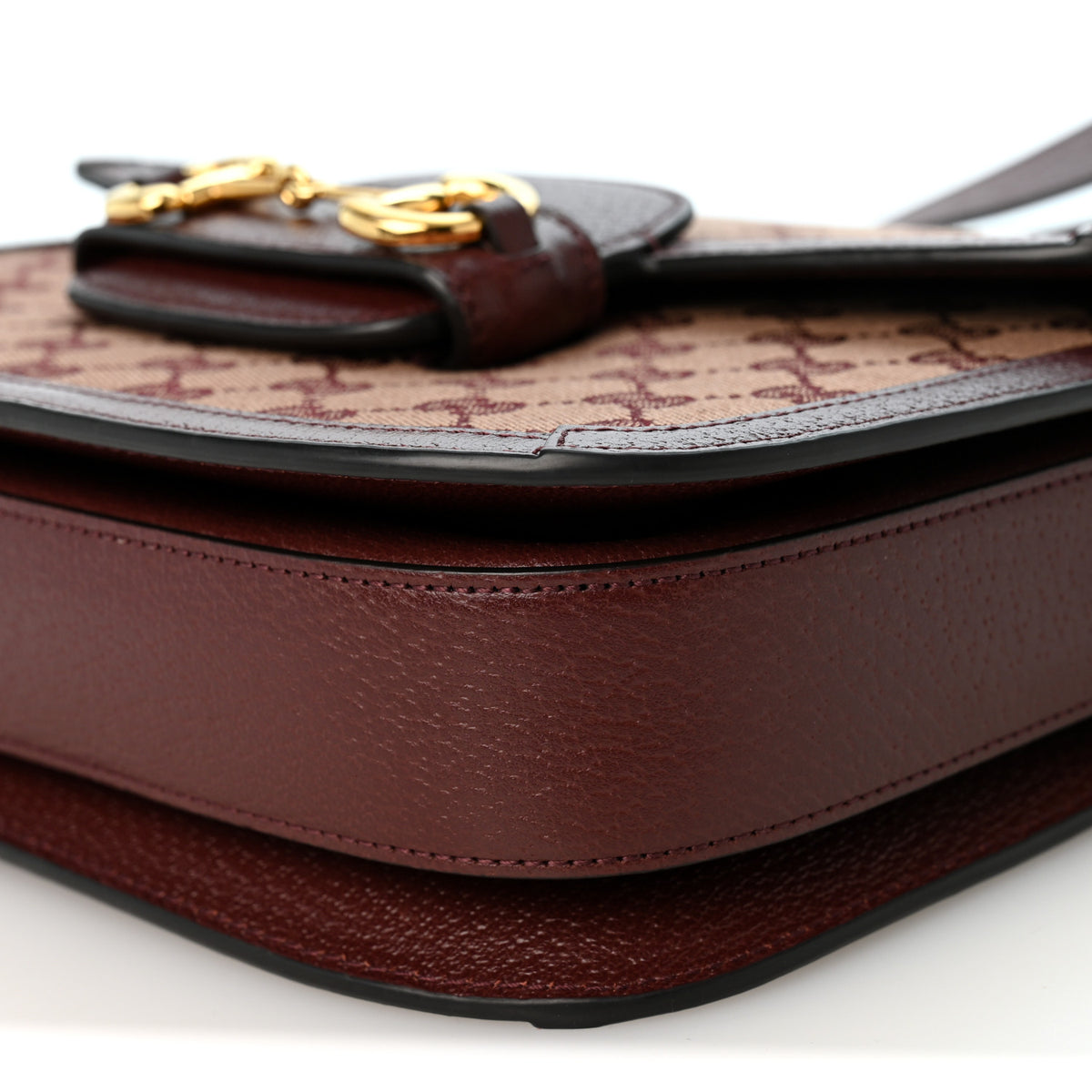 Gucci Monogram Textured Dollar Calfskin Horsebit 1955 Shoulder Bag Sahara Rubino Chardonnay 10 of 10
