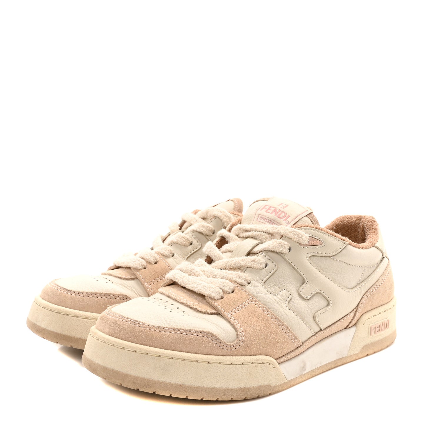 Suede Vitello Fendi Match Low Top Sneakers 37 Nudo White Garza Rosa