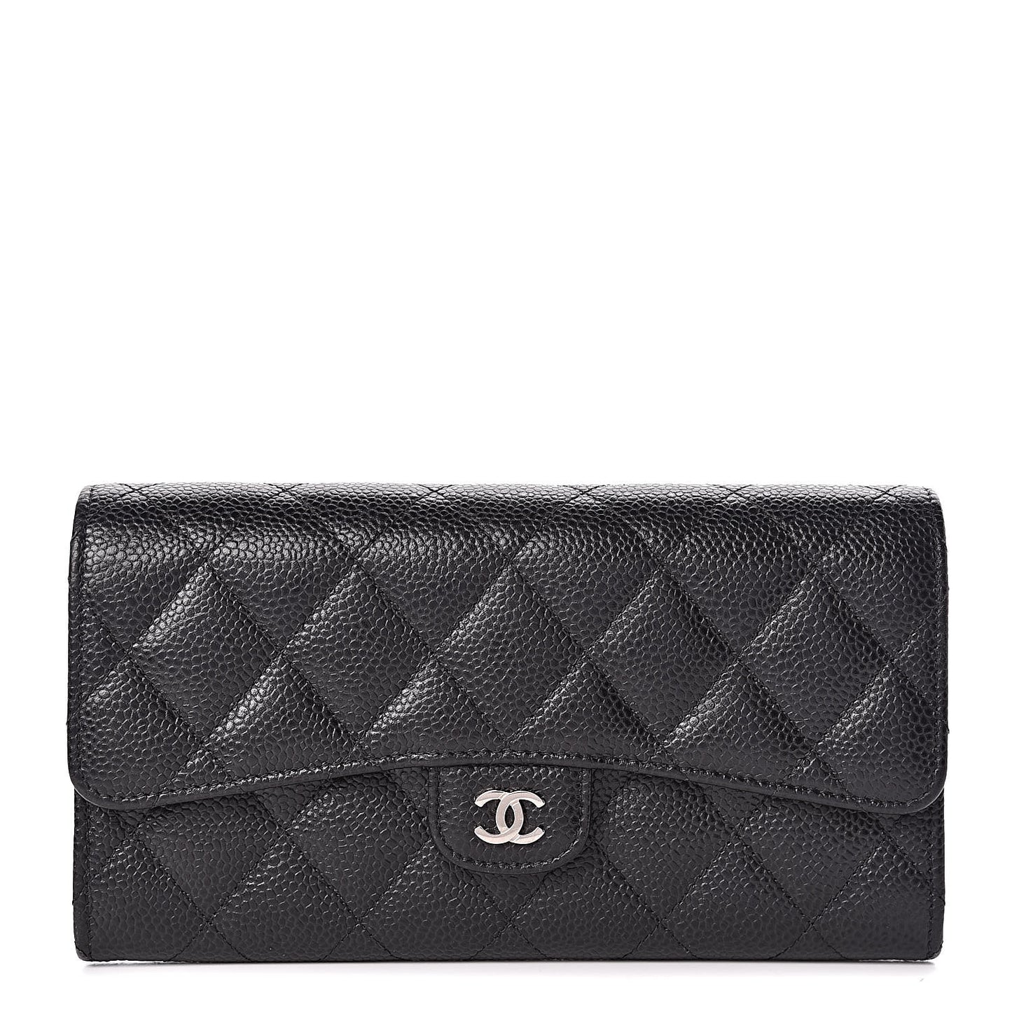 Caviar Quilted Large Flap Gusset Wallet Black