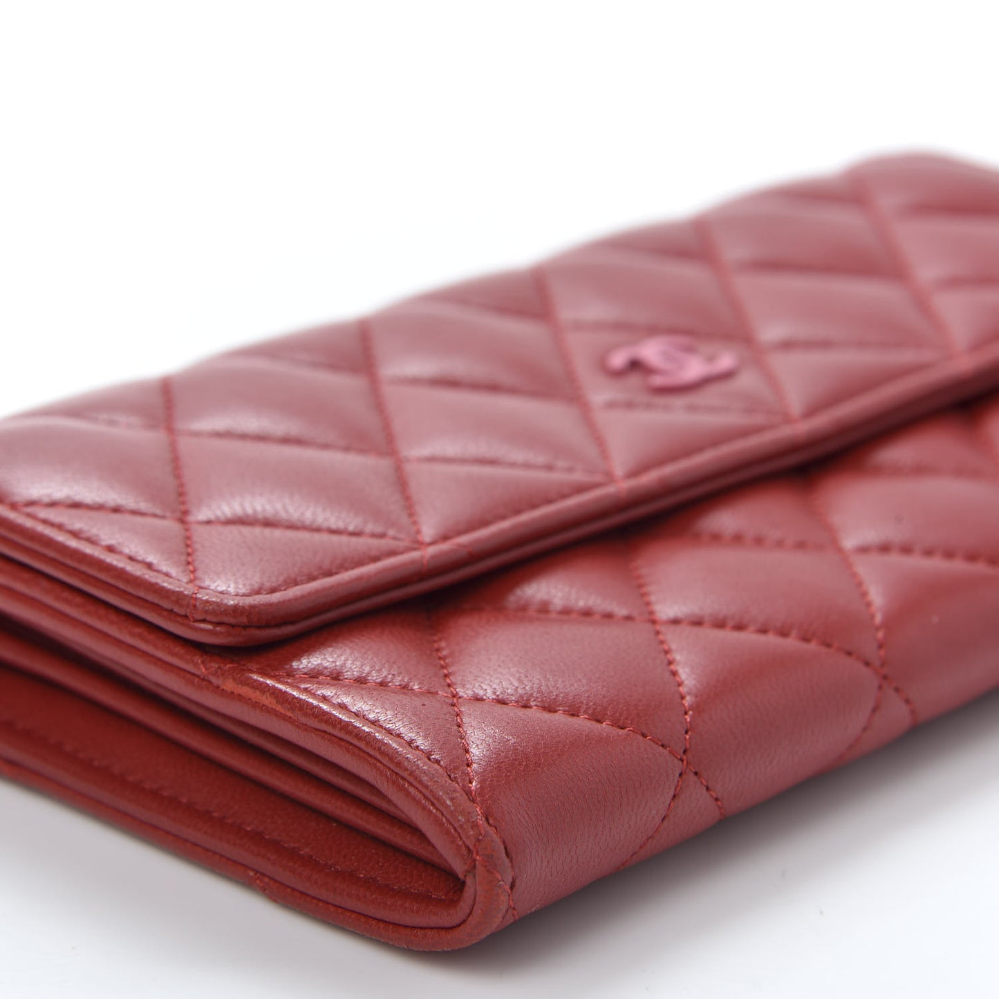 Lambskin Quilted Large Gusset Flap Wallet Red