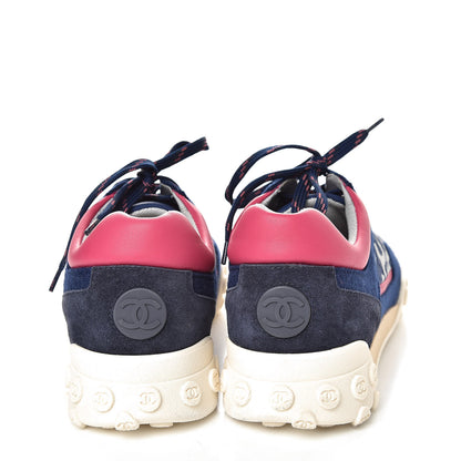 Chanel Wool Nylon Lambskin Suede Calfskin Womens Logo Sneakers 39 Navy Pink 9 of 11