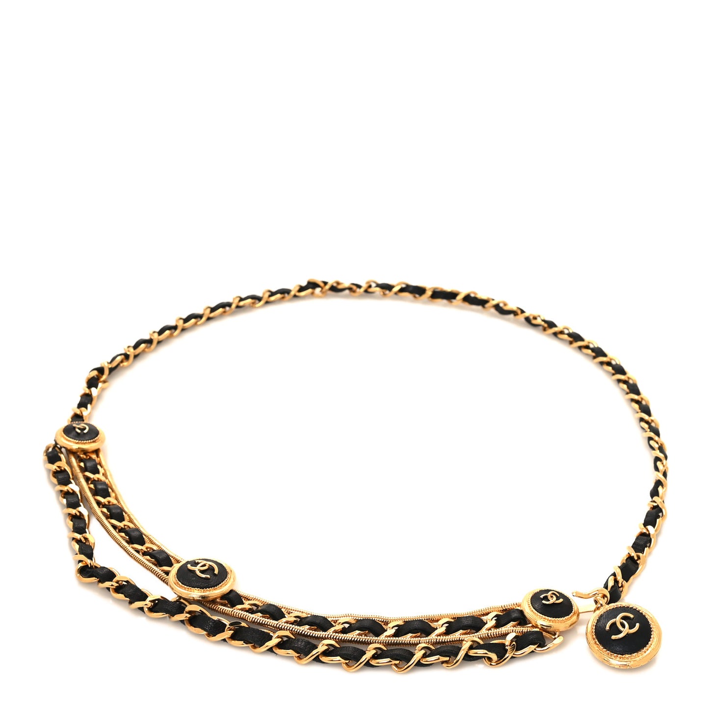 Lambskin Snake Chain CC Belt Black Gold