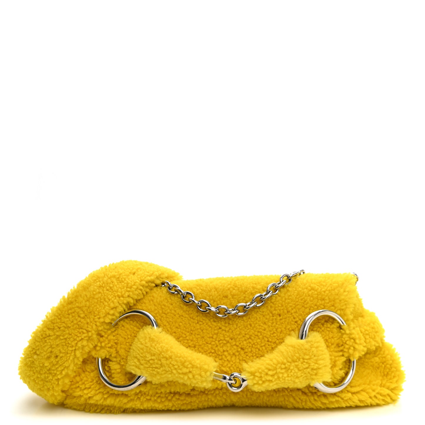 Merino Wool Medium Maxi Horsebit Chain Shoulder Bag Yellow