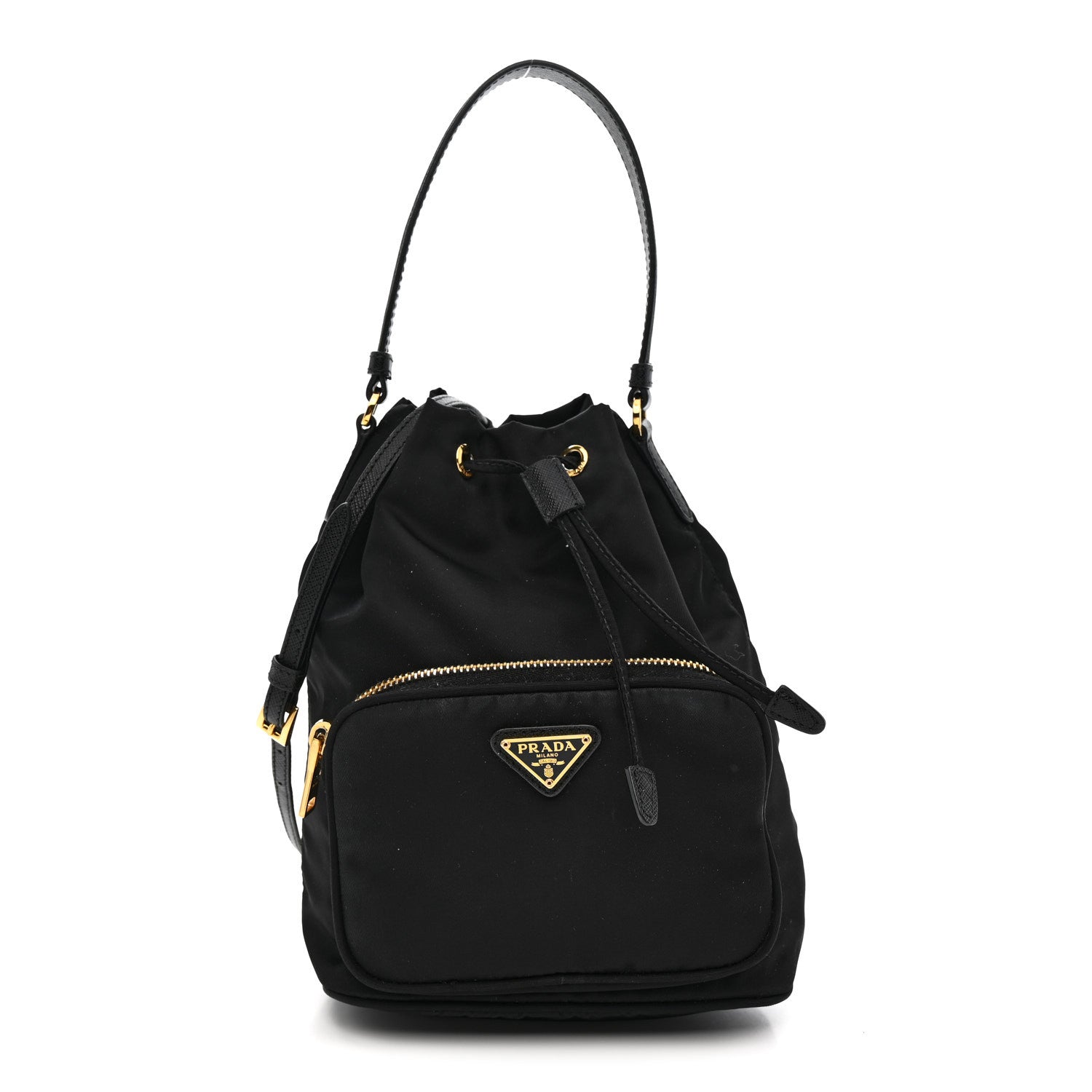 Prada Saffiano Tessuto Nylon Mini Bucket Crossbody Bag Black 1 of 9