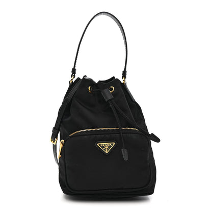 Prada Saffiano Tessuto Nylon Mini Bucket Crossbody Bag Black 1 of 9