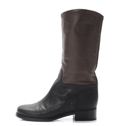 Chanel Lambskin Calfskin High Boots 36.5 Dark Brown Black 1 of 15