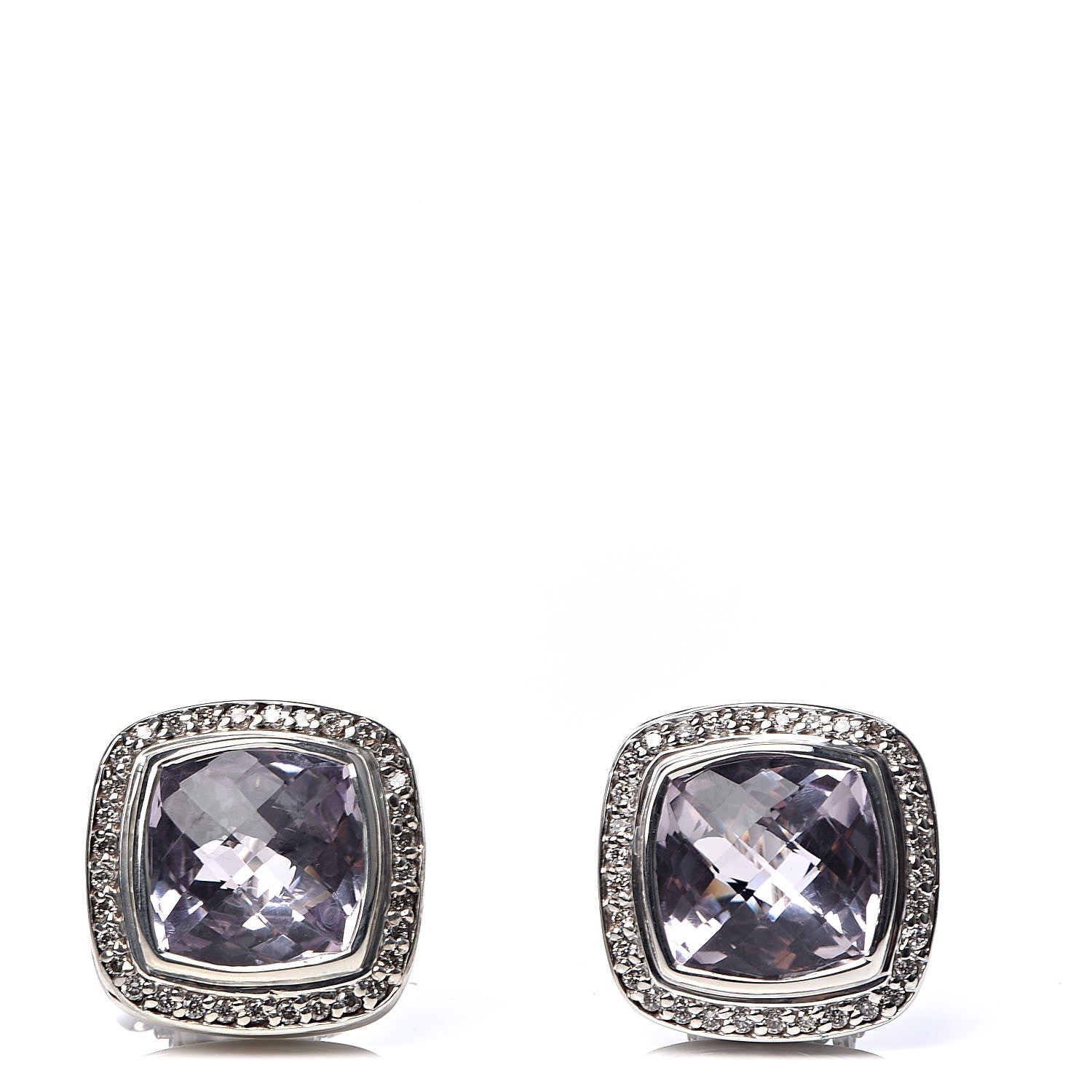 David Yurman Sterling Silver Lavender Amethyst Diamond 11mm Albion Earrings 1 of 4