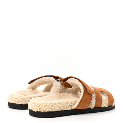 Hermes Suede Goatskin Woolskin Womens Chypre Sandals 40 Naturel Ecru 4 of 8