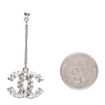 Chanel Baguette Crystal CC Drop Earrings Silver 2 of 6