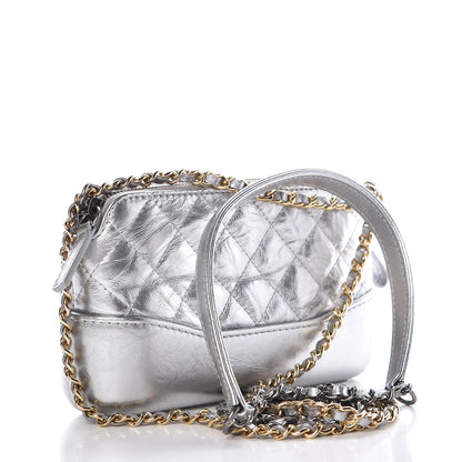 Chanel Metallic Lambskin Calfskin Quilted Small Gabrielle Clutch With Chain Silver 4 of 13