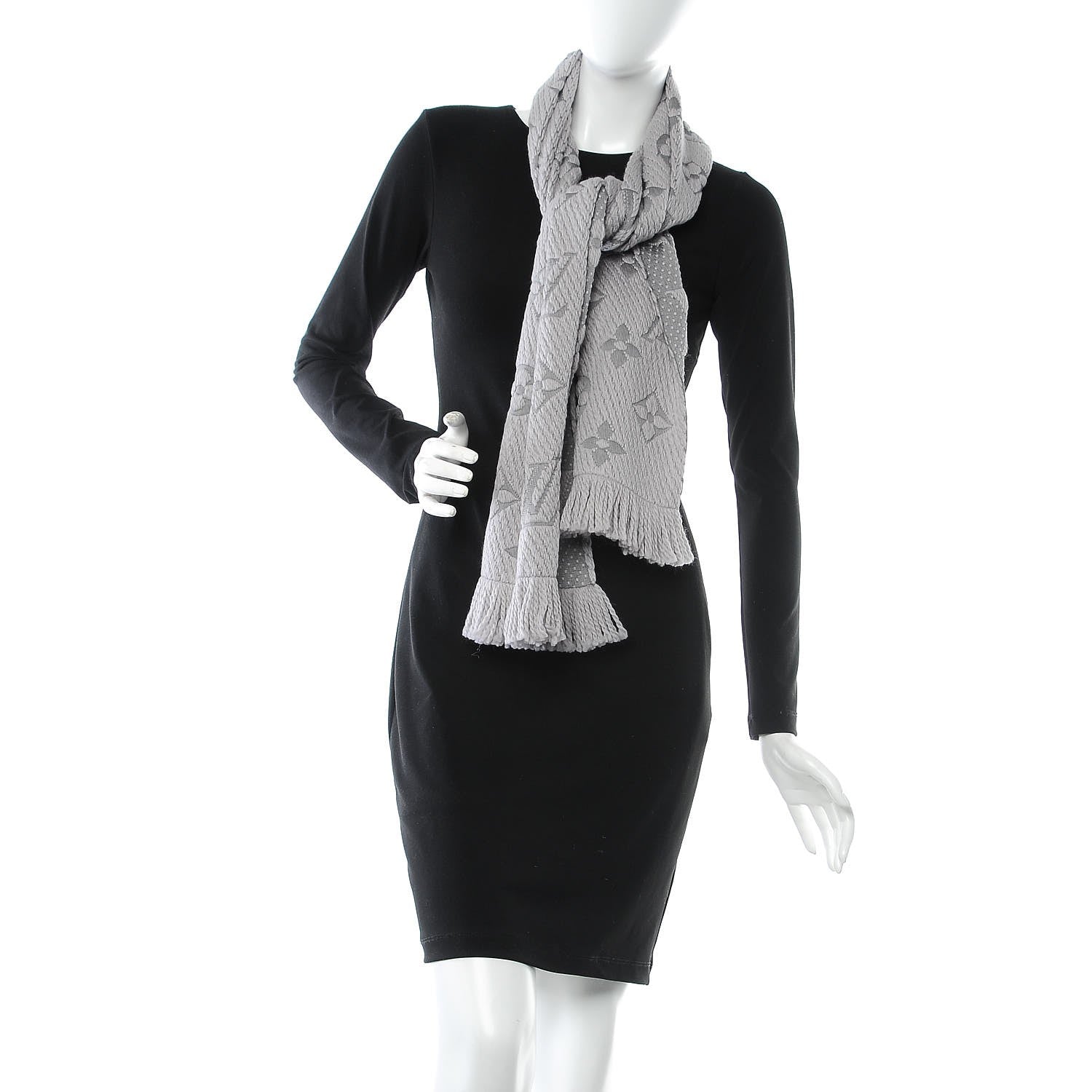 Louis Vuitton Wool Silk Logomania Scarf Pearl Grey 2 of 5