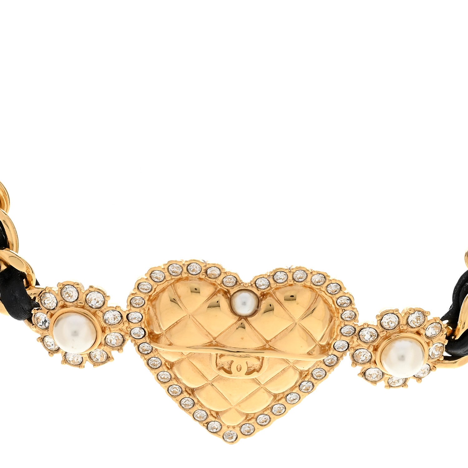 Chanel Metal Lambskin Glass Pearl Strass Heart Choker Gold Black 4 of 7