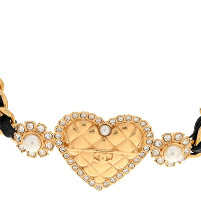 Chanel Metal Lambskin Glass Pearl Strass Heart Choker Gold Black 4 of 7