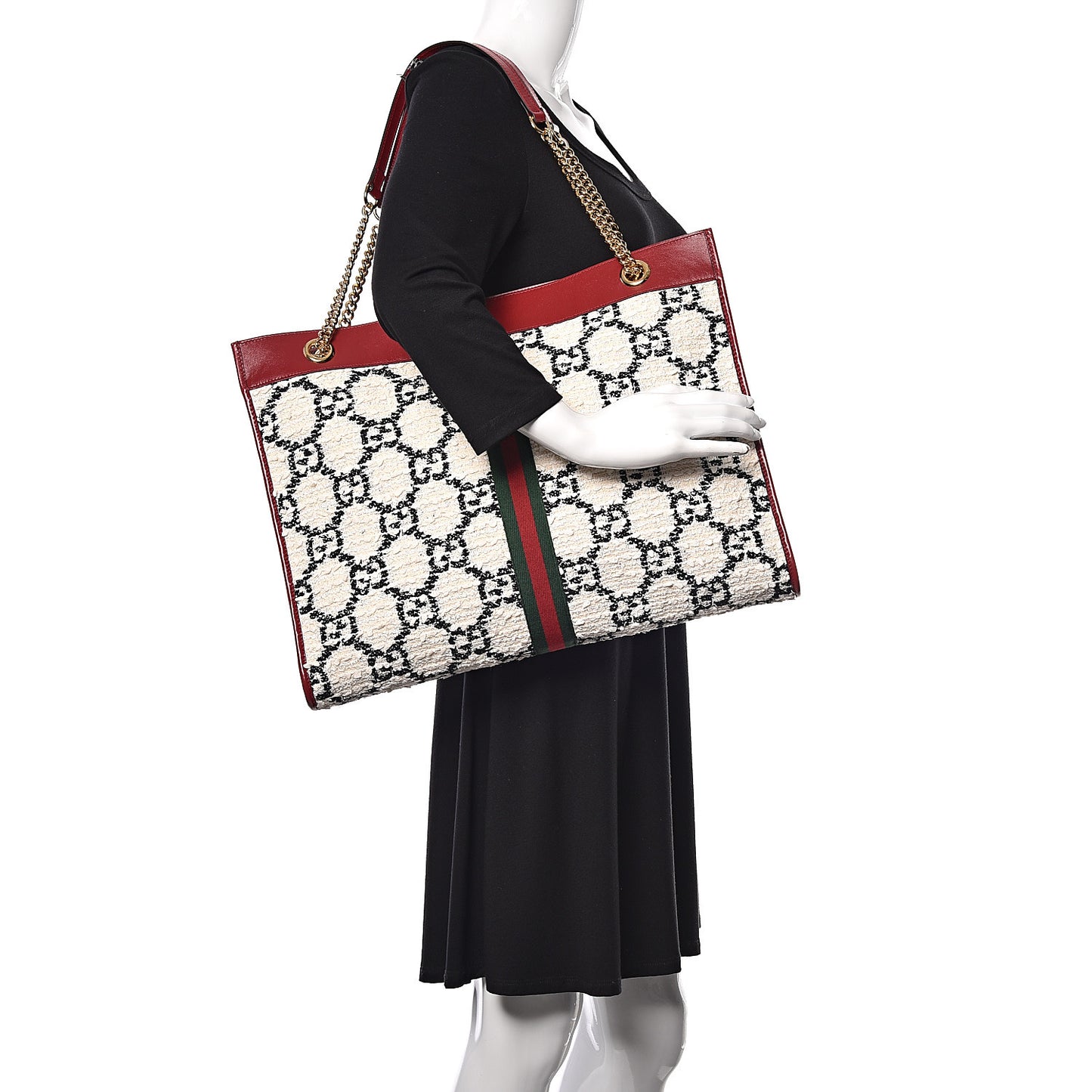 Tweed GG Monogram Large Rajah Chain Tote White Black Romantic Cherry
