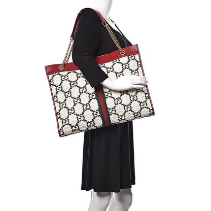 Gucci Tweed GG Monogram Large Rajah Chain Tote White Black Romantic Cherry 2 of 10