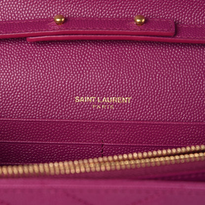 Saint Laurent Grain De Poudre Matelasse Chevron Monogram Chain Wallet Dark Grape 6 of 9