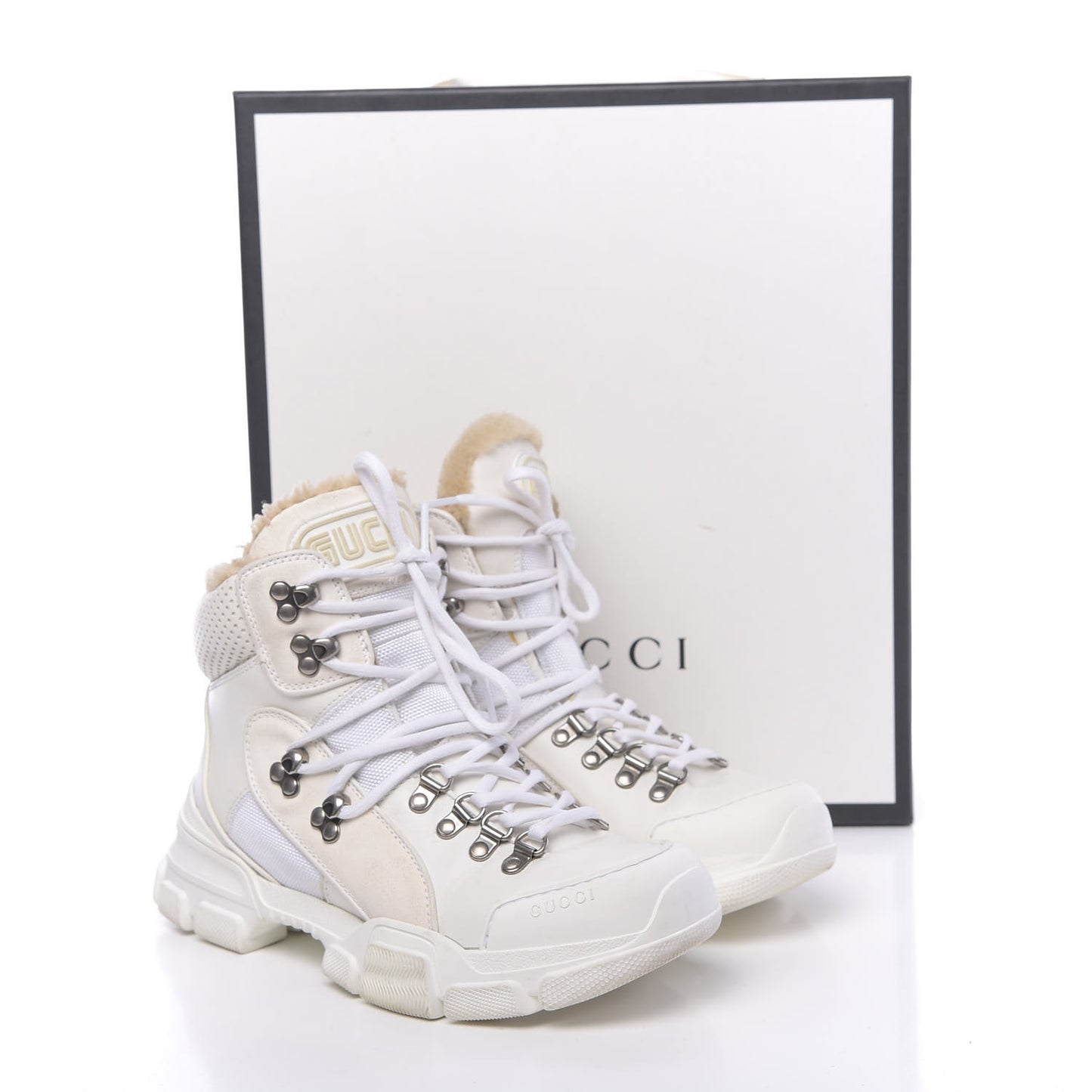 X SEGA Calfskin Suede Shearling Technical Canvas Womens Flashtrek High-Top Sneakers 37 Great White