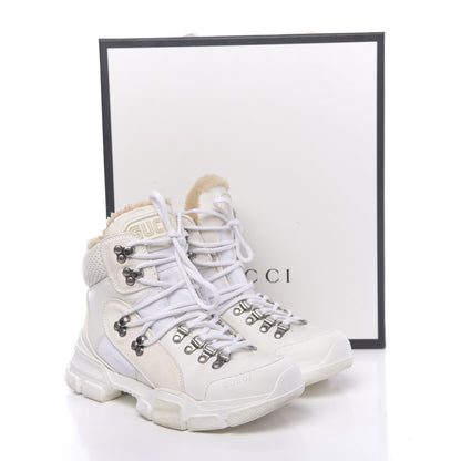 Gucci X SEGA Calfskin Suede Shearling Technical Canvas Womens Flashtrek High-Top Sneakers 37 Great White 10 of 10