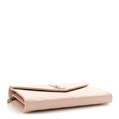 Saint Laurent Grain De Poudre Matelasse Chevron Monogram Chain Wallet Marble Pink 4 of 9