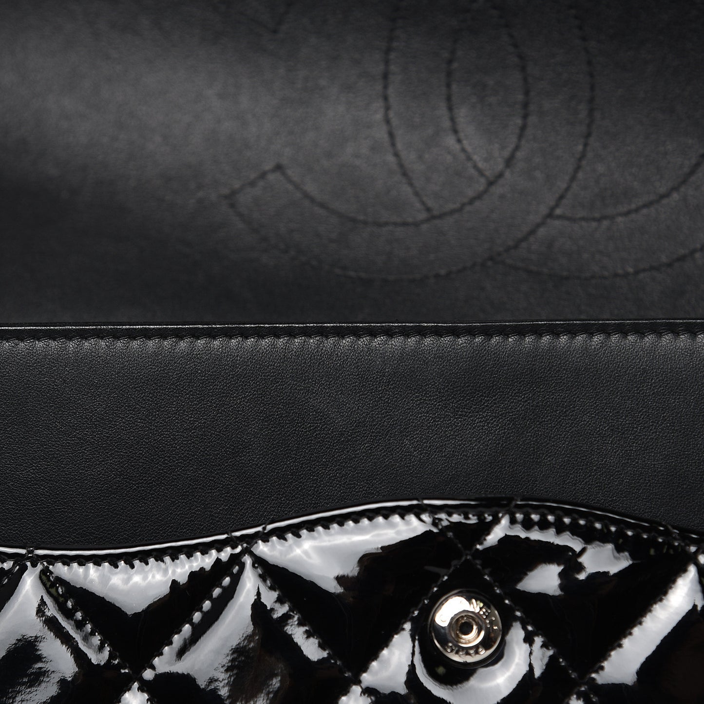 Patent Quilted Jumbo Double Flap Black