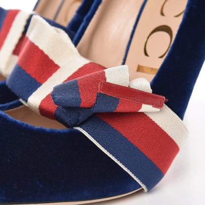 Gucci Velvet Removable Web Bow Pumps 39.5 Cobalt 10 of 11