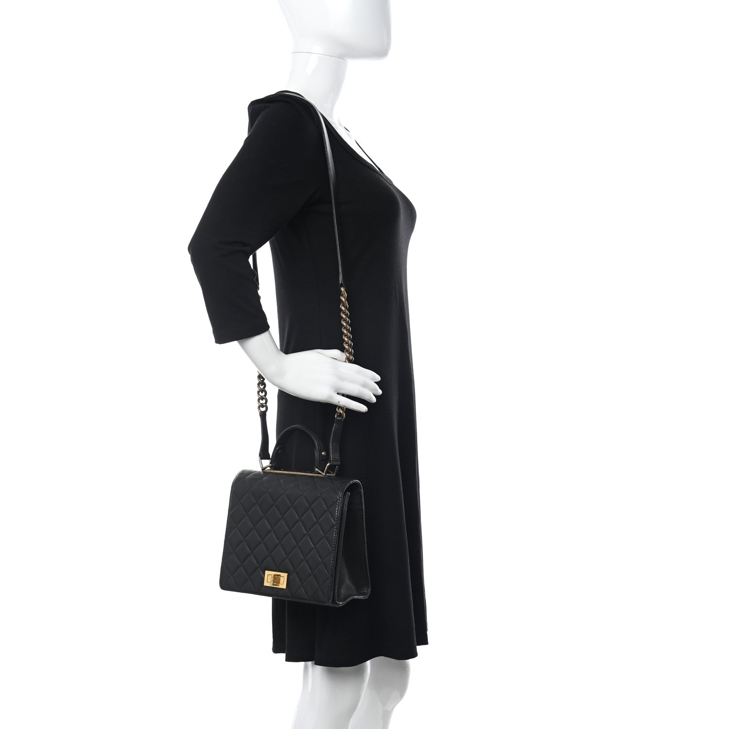 Chanel Goatskin Quilted Large Rita Top Handle Flap Black 3 of 14