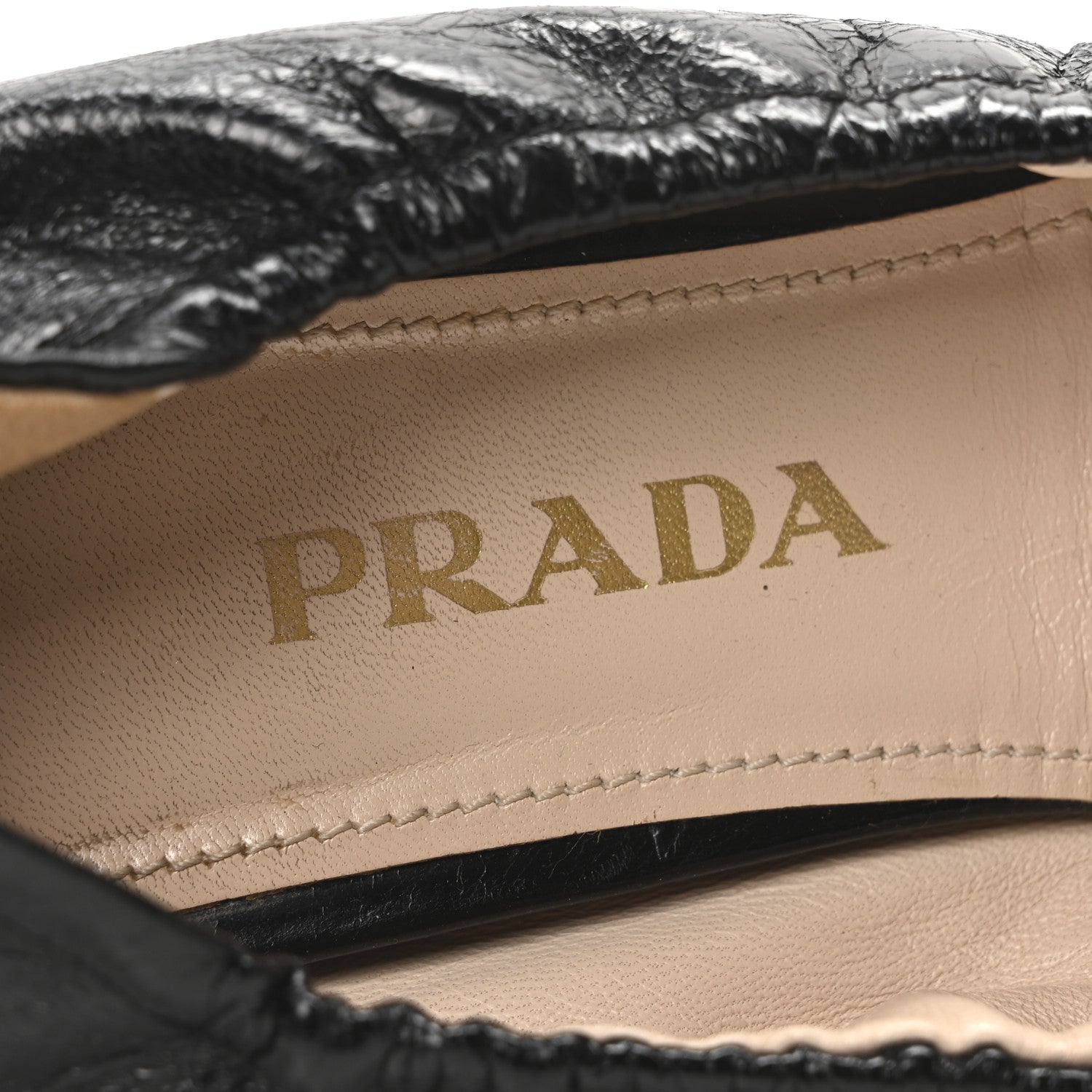 Prada Vitello Shine Cap Toe Logo Ballet Flats 37 Black 8 of 8