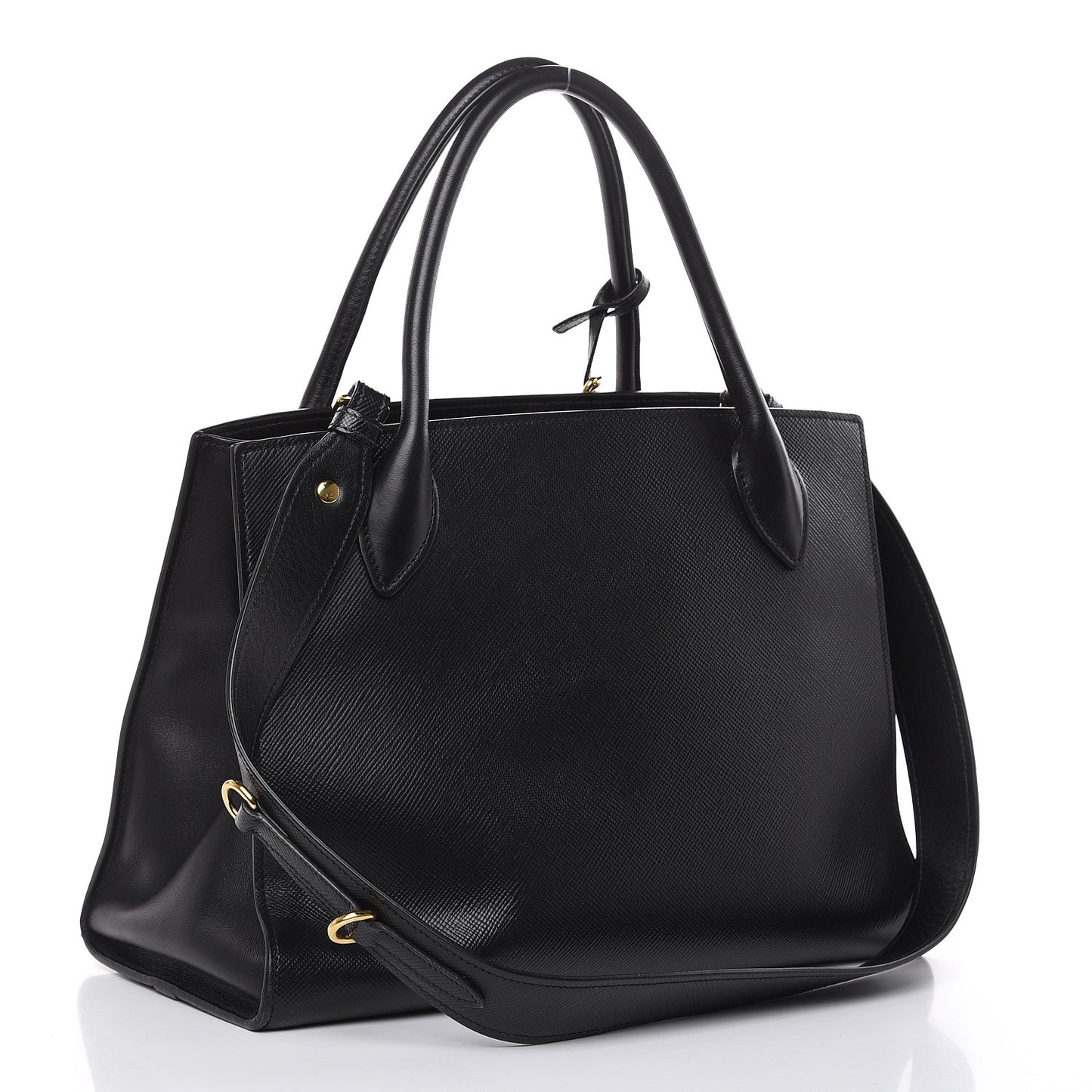 Saffiano Cuir Calfskin Large Monochrome Top Handle Tote Black