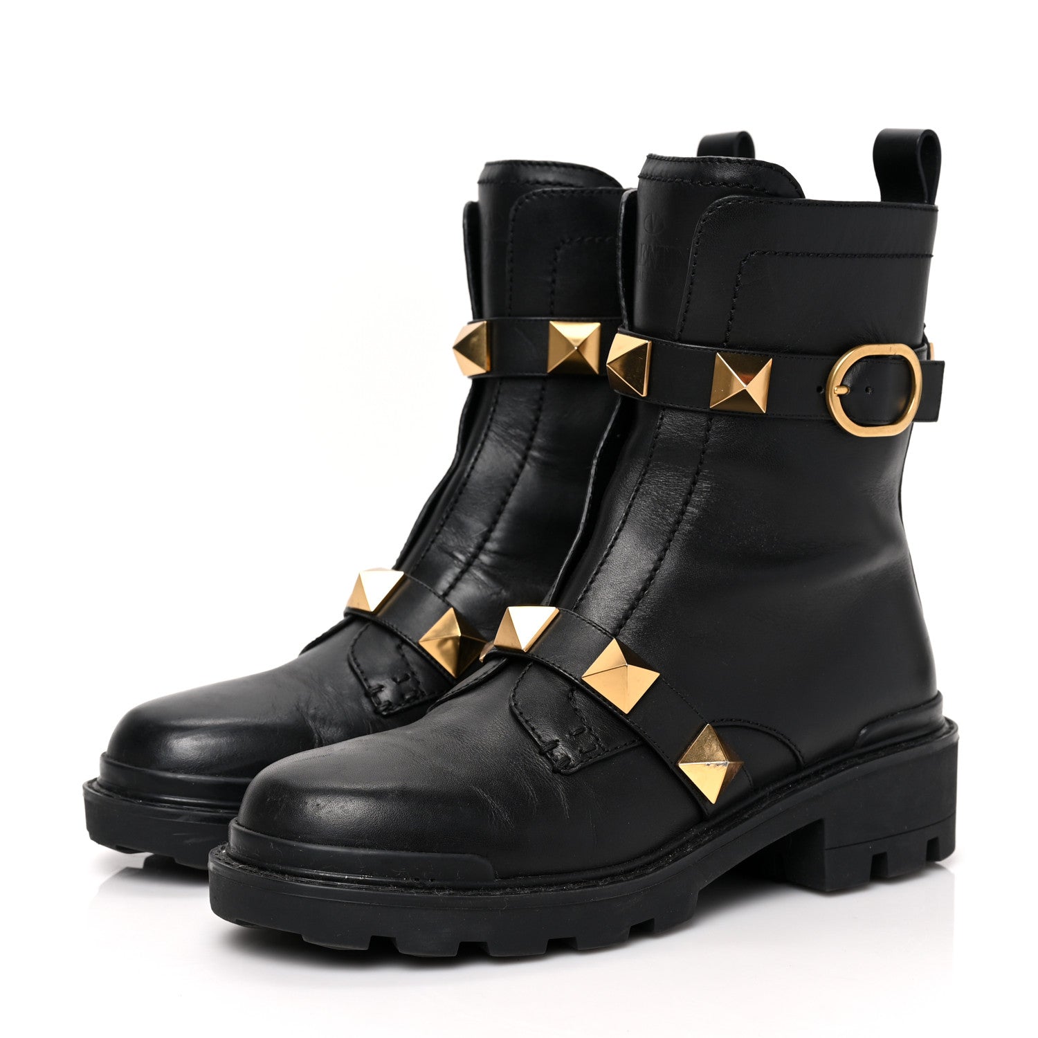 Valentino Garavani Calfskin Roman Stud 20/40mm Combat Boots 38.5 Black 3 of 8