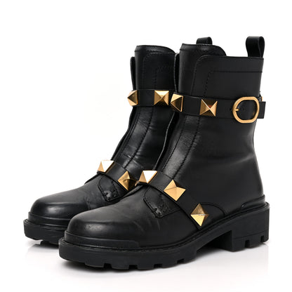 Valentino Garavani Calfskin Roman Stud 20/40mm Combat Boots 38.5 Black 3 of 8