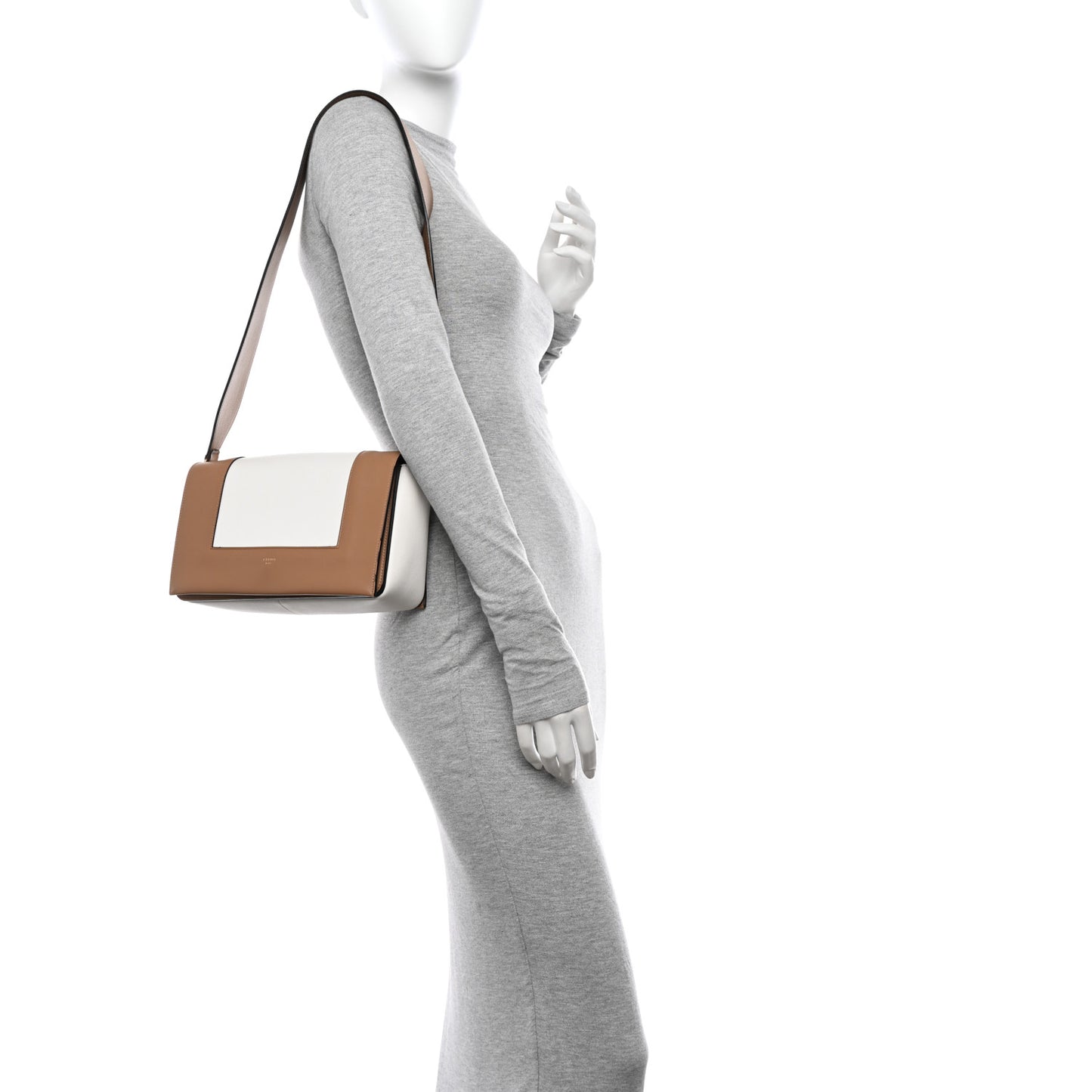 Shiny Smooth Calfskin Medium Frame Shoulder Bag Tan Optic White
