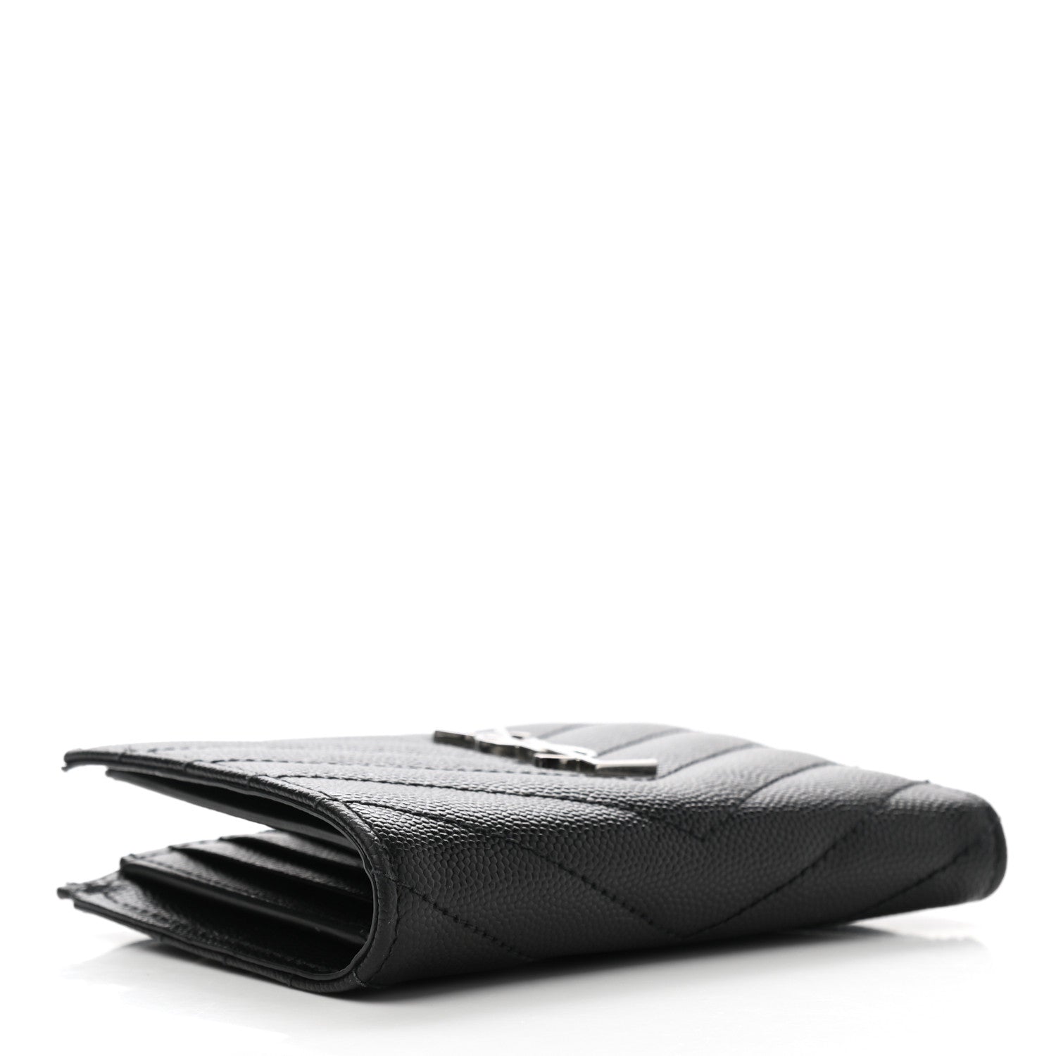 Saint Laurent Grain De Poudre Matelasse Chevron Monogram Zipped Two-Part Wallet Black 4 of 8